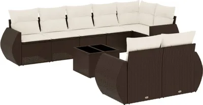 Produktbild von vidaXL 9-tlg. Garten-Sofagarnitur mit Kissen Braun Poly Rattan