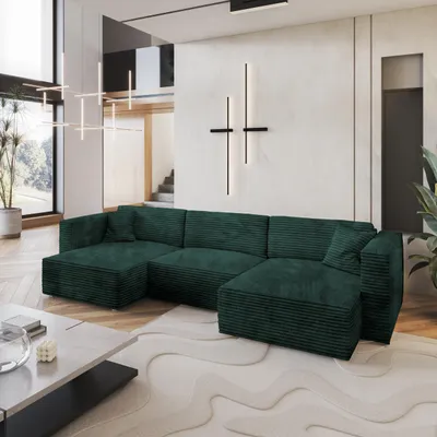 Produktbild von Masseno Ecksofa SARMO mit Schlaffunktion U-Form, Sofa mit Bettkasten, Wohnzimmersofa, Couch, Soffa, Bettsofa, Couchgarnitur- Grün, TILIA 39