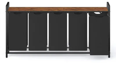 Imagen del producto de Cesta de ropa con 5 compartimentos y espacio de almacenamiento | Color  y marrón | 143,5 x 33 x 72 cm