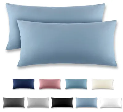 Produktbild von Kissenbezug 40 x 80 cm, 2er-Set, mit Reißverschluss – Kissenbezug aus gebürsteter Mikrofaser, waschbar bis 40 °C, graublau