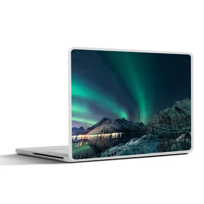 Produktbild von MuchoWow® Laptop Aufkleber Sticker Cover Nordlicht - Berg - Schnee - Grün - Sternenhimmel - Winter 30x22 cm - Laptop-Sticker