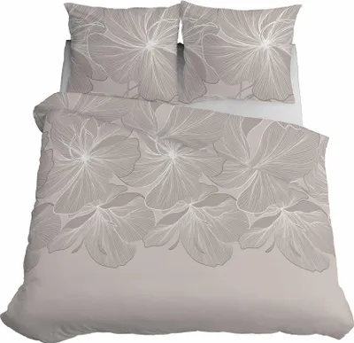 Produktbild von Bettwäsche Set 220x200 Satin Microfaser Blumen Blätter Beige