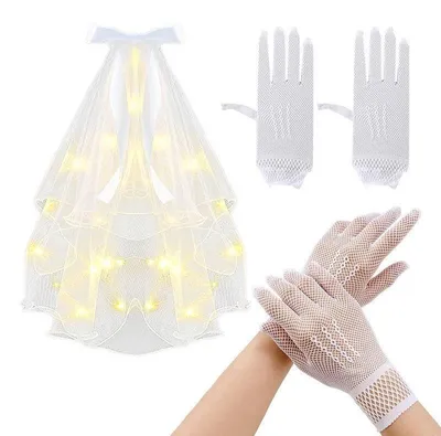 Imagen del producto de Solidchoice: Velo nupcial luminoso con guantes de encaje