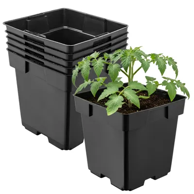 Image de Garronda, lot de 5 pots de fleurs carrés en plastique avec trous de drainage pour le jardin (noir, 14 x 14 x 14 cm (2 L)) GD-KW-S