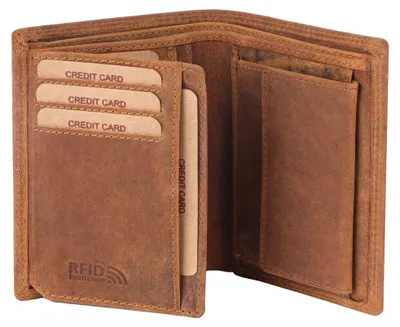 Produktbild von Benthill Herren Echt Leder Geldbörse - Geldbeutel mit RFID-Schutz - Slim Portemonnaie für Männer - Echtem Vintage Leder
