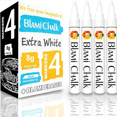 Produktbild von Blami Arts 4er Pack Flüssigkreidemarker, Flüssigkreide für Tafel, löschbar für Glas,
