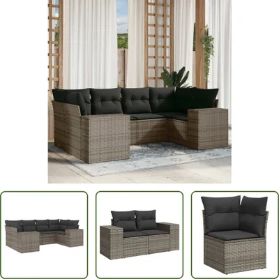 Produktbild von The Living Store 6-tlg. Garten-Sofagarnitur mit Kissen Grau Poly Rattan