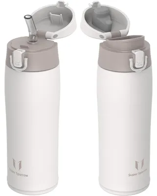 Produktbild von Trinkflasche Edelstahl Thermobecher 500ml Beige BPA-Frei Auslaufsicher mit 2 Deckeln