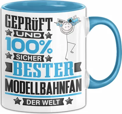 Produktbild von Modellbahnfan Geschenk Lustiger Spruch für Modellbahnfan Geschenkidee Bester Modellbahnfan Der Welt (Blau)