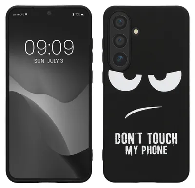 Produktbild von kwmobile Hülle kompatibel mit Samsung Galaxy S24 Plus - Handyhülle Silikon Case - Don't touch my Phone Weiß Schwarz