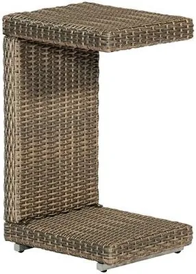 A C-shaped side table made of woven material.