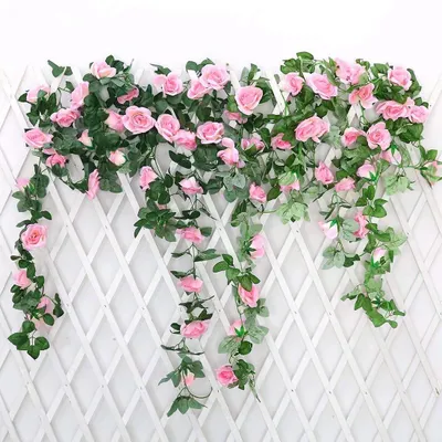Produktbild von Girlande mit künstlichen Rosen – 2 Stück – 220 cm – Hängende Blumen – Seide – Dekoration für Hochzeit/Innenbereich/Außenbereich – Blumenkranz