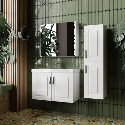 Produktbild von Badmöbel Set Arin Weiß | Unterschrank 60 cm | Waschbecken & Spiegelschrank