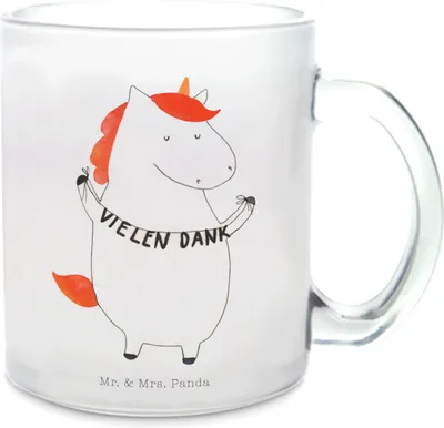 Produktbild von Mr. & Mrs. Panda Teetasse Einhorn Dankeschön - Transparent - Geschenk, Trinkglas, Danke, Danksagung, Unicorn, glastasse, Teeglas, Einhörner, Tee Tasse, Haferl