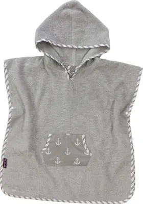 Produktbild von Puckdaddy Badeponcho Greta 57x84 cm Baby Poncho mit Kapuze Anker Motiv in Grau