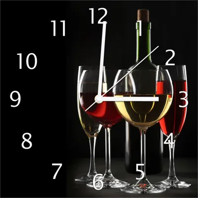 Produktbild von Wallario Design Wanduhr Weinverkostung am Abend aus Echtglas, Größe 30 x 30 cm