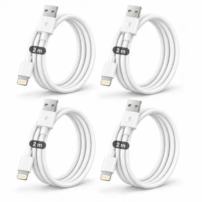 Produktbild von 4x iPhone Lightning Ladekabel 2m – USB-A auf Lightning Ladekabel – Ladekabel für iPhone 5 bis 14 Pro Max, iPad, iPod & AirPods
