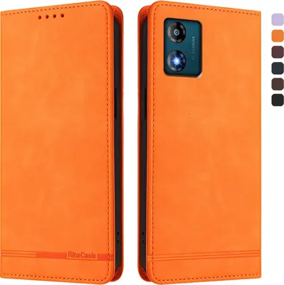 Produktbild von Hülle für Motorola Moto E13, Retro Kunstleder Ständer Klapphülle mit Kartenfächer und Magnetische Orange