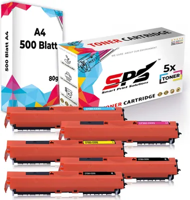A product shot featuring a box of toner cartridges and several individual toner cartridges.