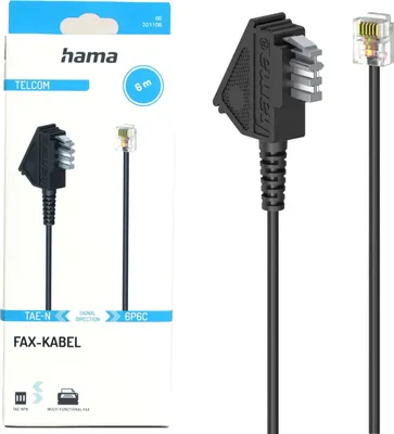 Zdjęcie produktu dla Hama 00201108, 6 m, TAE (N), RJ-11, Męska, Męska, Czarny