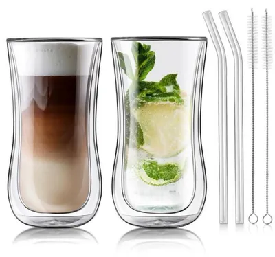 Produktbild von Doppelwandige Kaffeegläser 2er Set 400ml Borosilikatglas Thermogläser für Latte Macchiato Cappuccino Tee