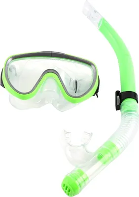 Productafbeelding van Duikmasker van gehard glas voor volwassenen, met adembuis-snorkelset (groen)