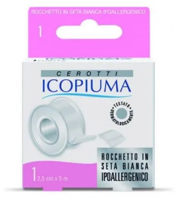 Productafbeelding van ICOPIUMA pleisterrol, zijde, wit, hypoallergeen, 2,5 cm x 5 meter