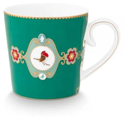 Image de PIP STUDIO, mug avec anse en forme de médaillon, motif oiseaux amoureux, vert, 0,25 litre