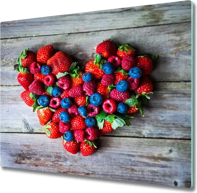 Produktbild von Glas Herdabdeckplatte 60x52 cm Spritzschutz Glasabdeckplatte Schneidebrett Herz aus Früchten