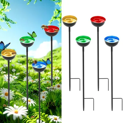 Bienenwasserstationen 4er-Set, bunte Metallpfähle, 63,5 cm