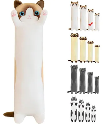 Productafbeelding van Pluche kattenknuffel, 70 cm, kussen, zacht, cadeau, wit, 70 cm