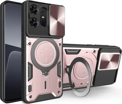 Immagine prodotto di Custodia per Motorola Edge 50 Pro Custodia resistente a doppio strato con copertura della fotocamera e supporto ad anello Rosa