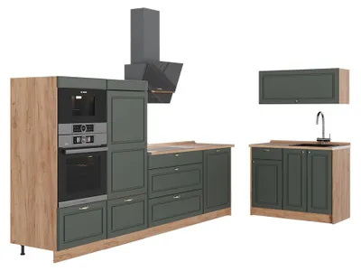 Produktbild von Küchenzeile Vicco Fame-Line Grün-Gold Landhaus/Goldkraft Eiche 380 cm, AP Eiche, Model 64101
