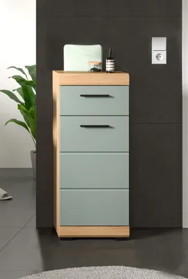 Produktbild von Scout Badschrank 1 Tür, 1 Schublade Salbeidekor, Eiche Nachbildung.