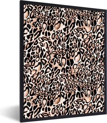 Produktbild von MuchoWow® Gerahmtes Poster Pantherdruck - Schwarz - Braun 60x80 cm - Poster mit Schwarzem Bilderrahmen Wandposter Rahmen Foto Bilder - Premium - Wanddeko Wohnzimmer