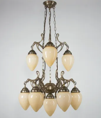 Produktbild von Hängeleuchte Echt-Messing Glas H: max. 125 cm in Berliner Messing Elfenbein E27 Jugendstil