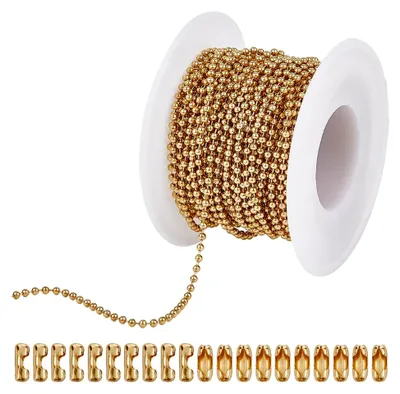 Produktbild von 10 m Goldene Kugelkette mit Perlen Schlüsselanhänger aus Edelstahl und 20 Verbindungsverschlüssen