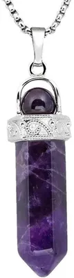 Immagine prodotto di Collana con ciondolo esagonale in ametista, placcata in argento, unisex, lunghezza 55-60 mm