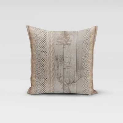 Produktbild von SCHÖNER LEBEN. Kissenhülle Holz Latten Hirschkopf natur braun Größe 40x40cm (HxB) 40x40cm (HxB) Größe