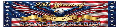 Produktbild von Banner zum 250. Jahrestag (1,98 x 0,46 m) – 250 Jahre Freiheit – Amerikanische patriotische Dekoration (1776–2026) – USA-Verandaschild für Partys zum Unabhängigkeitstag am 4. Juli