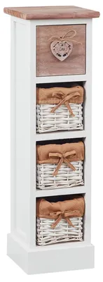 Produktbild von Schubladenkommode FLOWER Schubladenregal Standregal in weiß/braun mit 1 Schublade und 3 Körben
