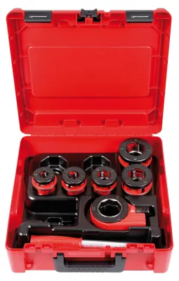 Produktbild von Rothenberger Schneidkluppenset 3/8 - 1 / 2 - 3 / 4 - 1 - 11 / 4 Zoll Kunststoff-Koffer - 070790X