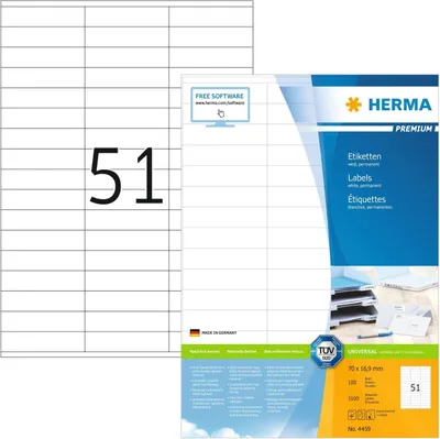 Produktbild von Etiketten Premium A4, weiß 70x16,9 mm Papier matt 5100 St.