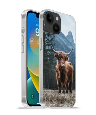 Produktbild von MuchoWow® Handyhülle Schutzhülle Hülle für Apple iPhone 14 - Softcase Schottische Highlander - Berg - Landschaft - Bäume - Kuh - Natur Silikon Softcase Handy Hülle - Mobiltelefonhülle