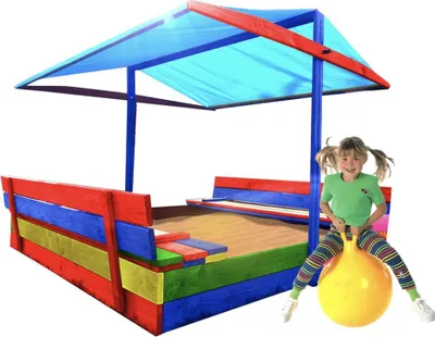 Obrázok produktu pre Pieskovisko so strieškou a lavičkami Pieskovisko Drevo na piesok pre deti; 154x150cm