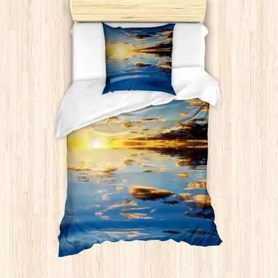 Produktbild von ABAKUHAUS Mystiker Mantele, Tropical Vivid Landschaft, Milbensicher Allergiker geeignet mit Kissenbezügen, 135 cm x 200 cm - 80 x 80 cm, Gelb/Blau