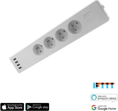 Immagine prodotto di iQtech SmartLife WT004, adattatore intelligente Wi-Fi a quattro prese, 10 A, 4 prese USB