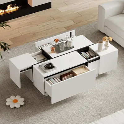Image de MODFU Table Basse 100x60x40 cm - 4 Tiroirs - Capacité 30 kg - Blanc