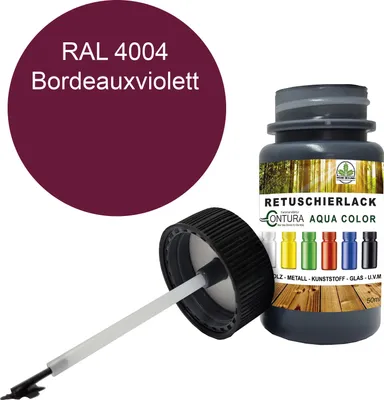 Produktbild von Reparaturlack Lackstift RAL Lack Pinselflasche 50ml. Farbe Holz Metall Möbel Auto Bad Retuschierlack - RAL 4004 Bordeauxviolett