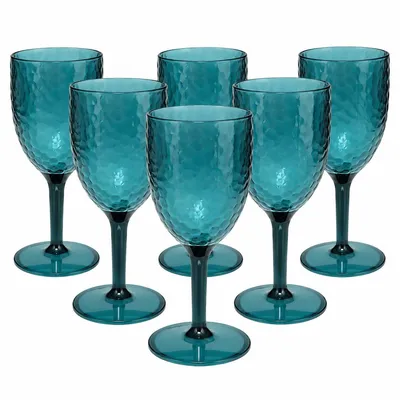 Produktbild von Kunststoff Weingläser 6er Set – 350 ml – Petrolblau mit Relief – Wiederverwendbar – Für Innen & Außen